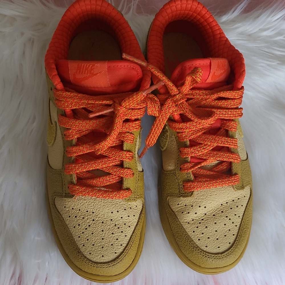 Nike Dunk Low Kids' 6.5 Sesame/bronzine- Picante Red Orange and Tan Sneakers